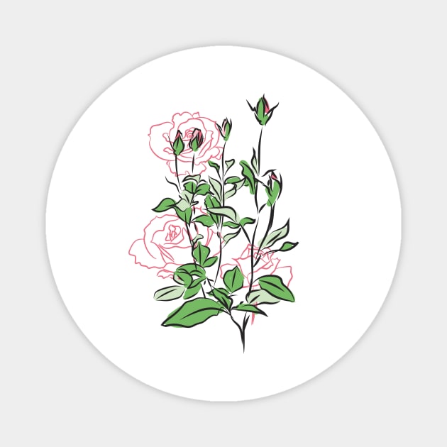 Pink roses, flowers, buds, green leaves. Magnet by Helen_graphic design